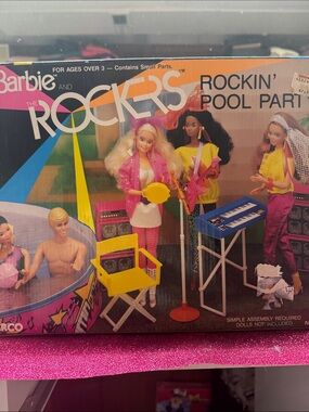 Vintage Barbie Rockers Pool Party Playset - Pink, Yellow & Blue